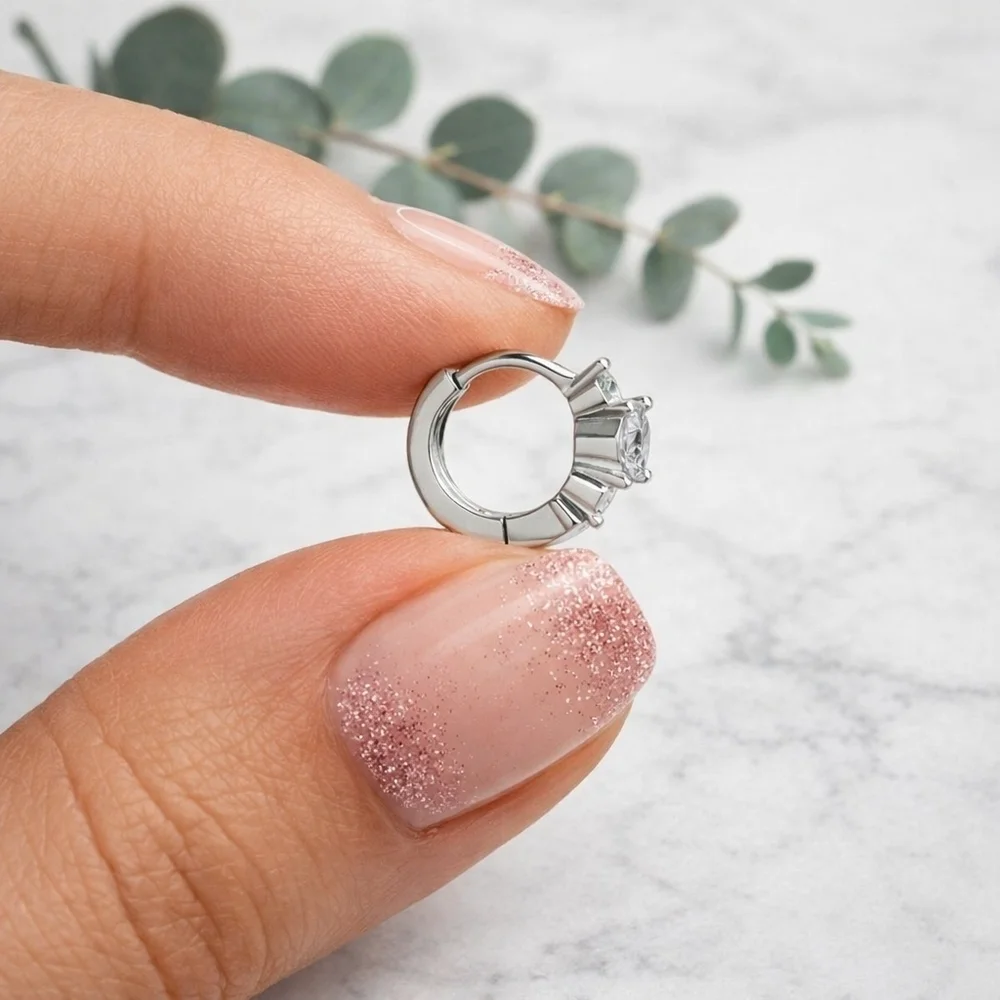 Dainty Sterling Silver CZ Huggie Hoop Earrings 0.45